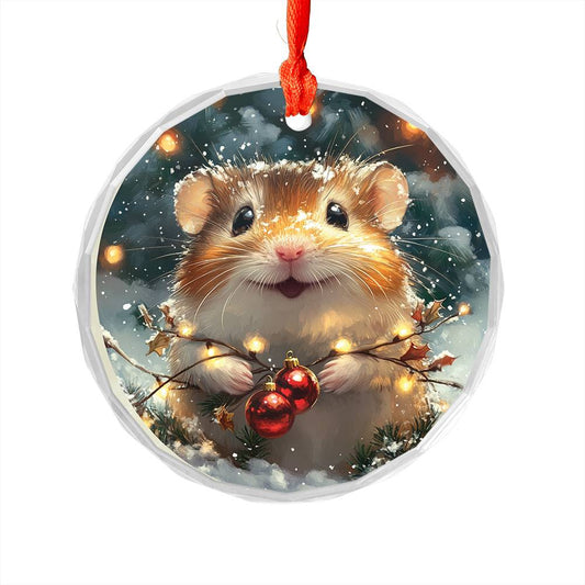 Beautiful Hamster Christmas Night Design 4 Glass Ornament