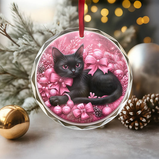 Bombay Cat Pink Christmas Design 2 Glass Ornament