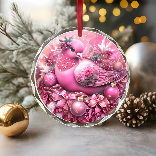 Pigeon Pink Christmas Design 1 Glass Ornament