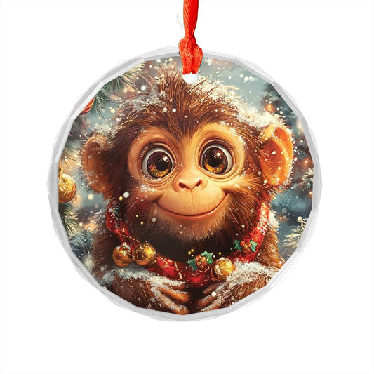 Beautiful Angus Monkey Christmas Night Design 3 Glass Ornament