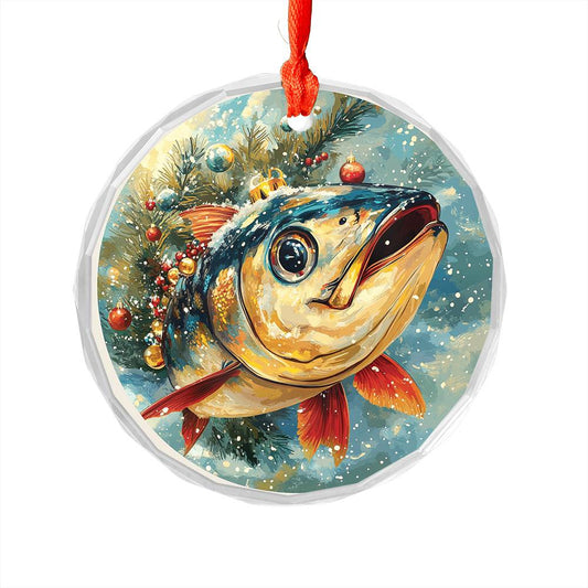 Beautiful Angus Tuna Fish Christmas Night Design 2 Glass Ornament