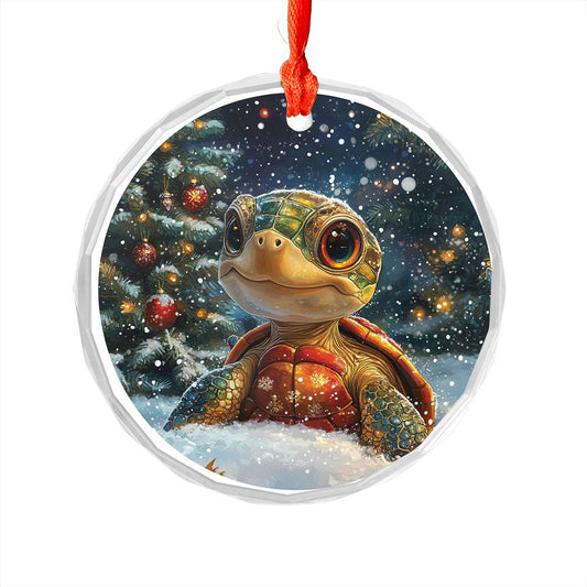 Beautiful Angus Turtle Christmas Night Design 3 Glass Ornament