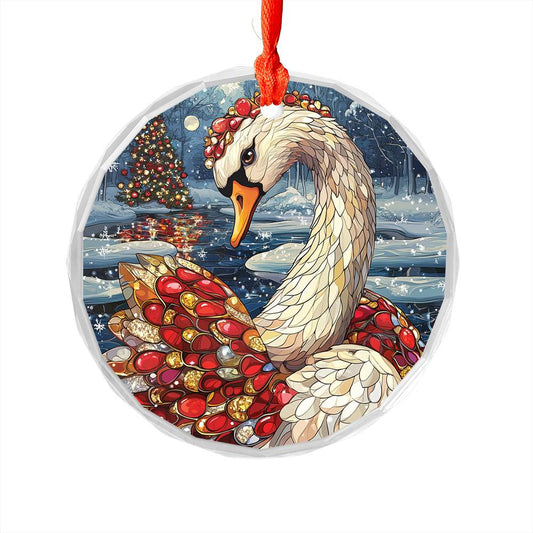 Beautiful Swan Christmas Night Design 3 Glass Ornament