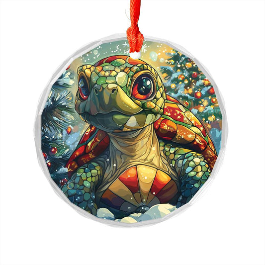 Beautiful Tortoise Christmas Night Design 4 Glass Ornament