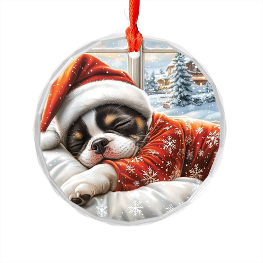 Boston Terrier Dog Sleeping In Bed Design 1