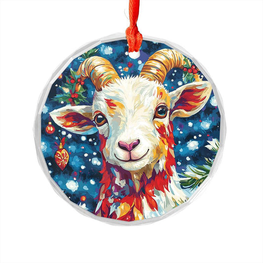 Beautiful Goat Christmas Night Design 1 Glass Ornament