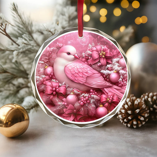 Dove Pink Christmas Design 3 Glass Ornament