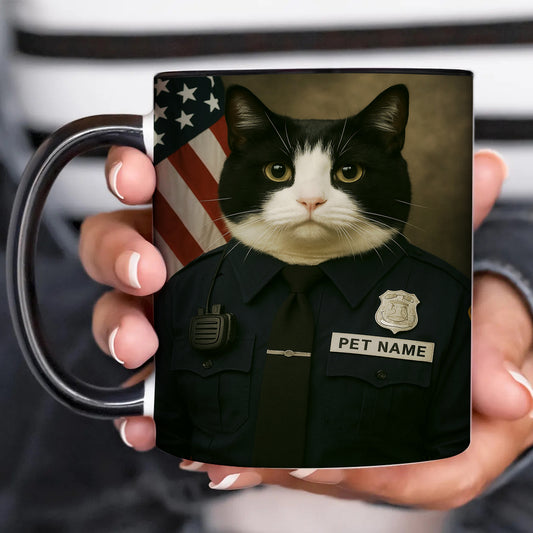Custom Cat Photo Policeman Mug _ Gift For Cat Lovers