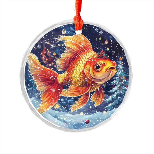 Beautiful Angus Goldfish Christmas Night Design 2 Glass Ornament