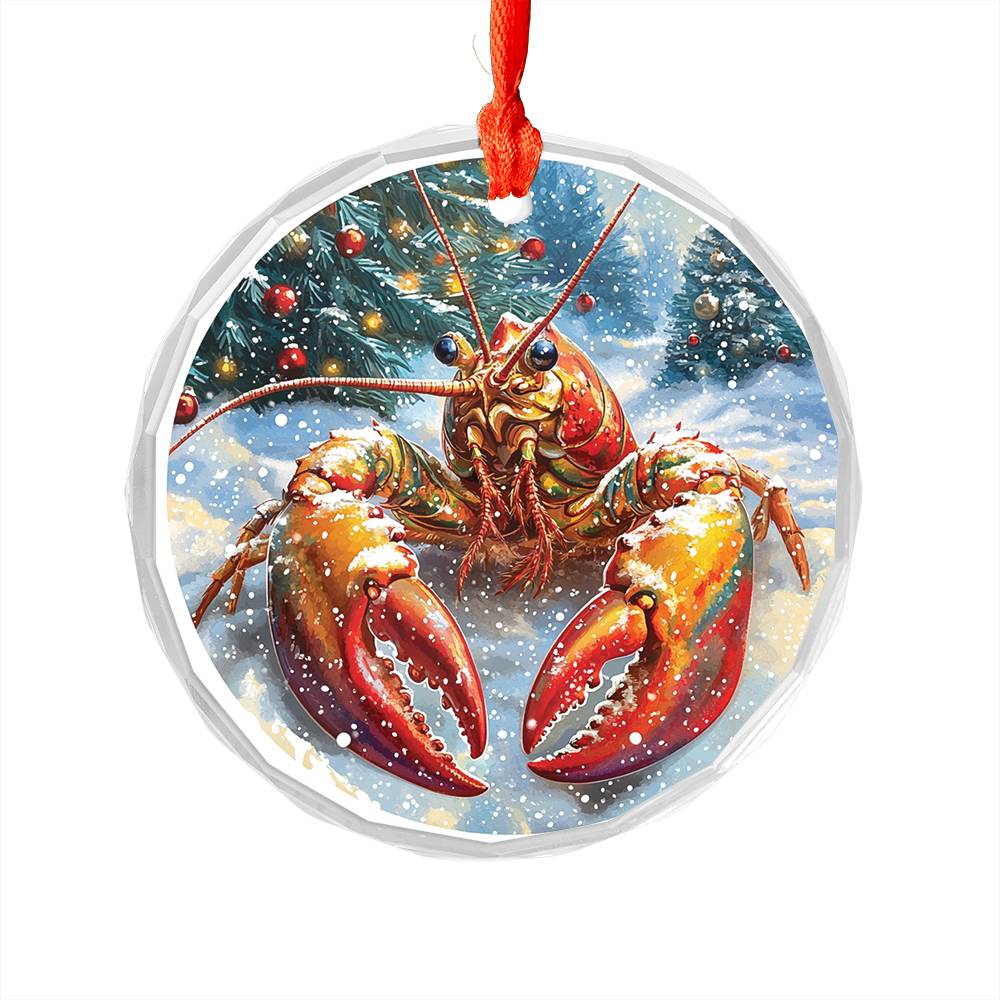 Beautiful Angus Lobster Christmas Night Design 1 Glass Ornament