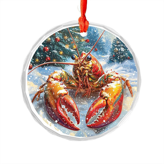 Beautiful Angus Lobster Christmas Night Design 1 Glass Ornament