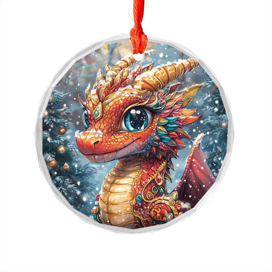 Beautiful Angus Dragon Christmas Night Design 3 Glass Ornament