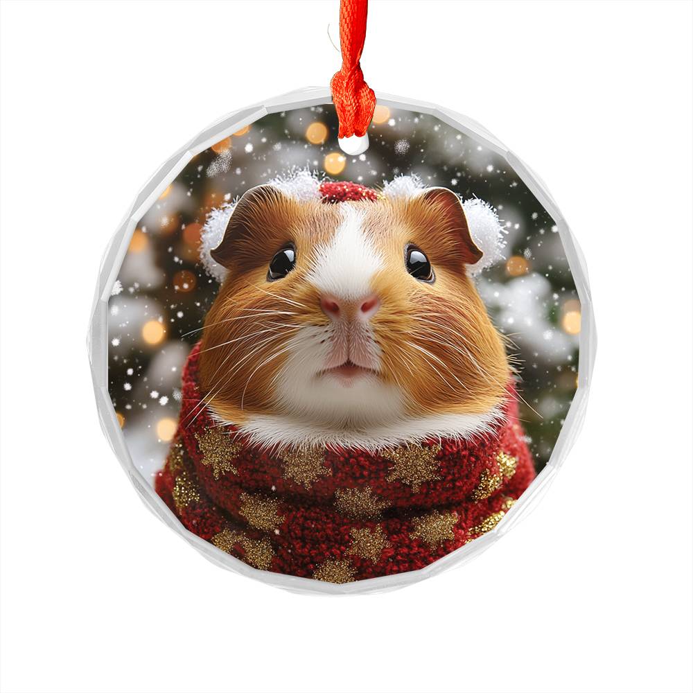 Beautiful Guinea Pig Christmas Night Design 3 Glass Ornament