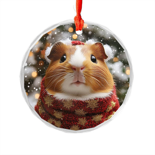 Beautiful Guinea Pig Christmas Night Design 3 Glass Ornament