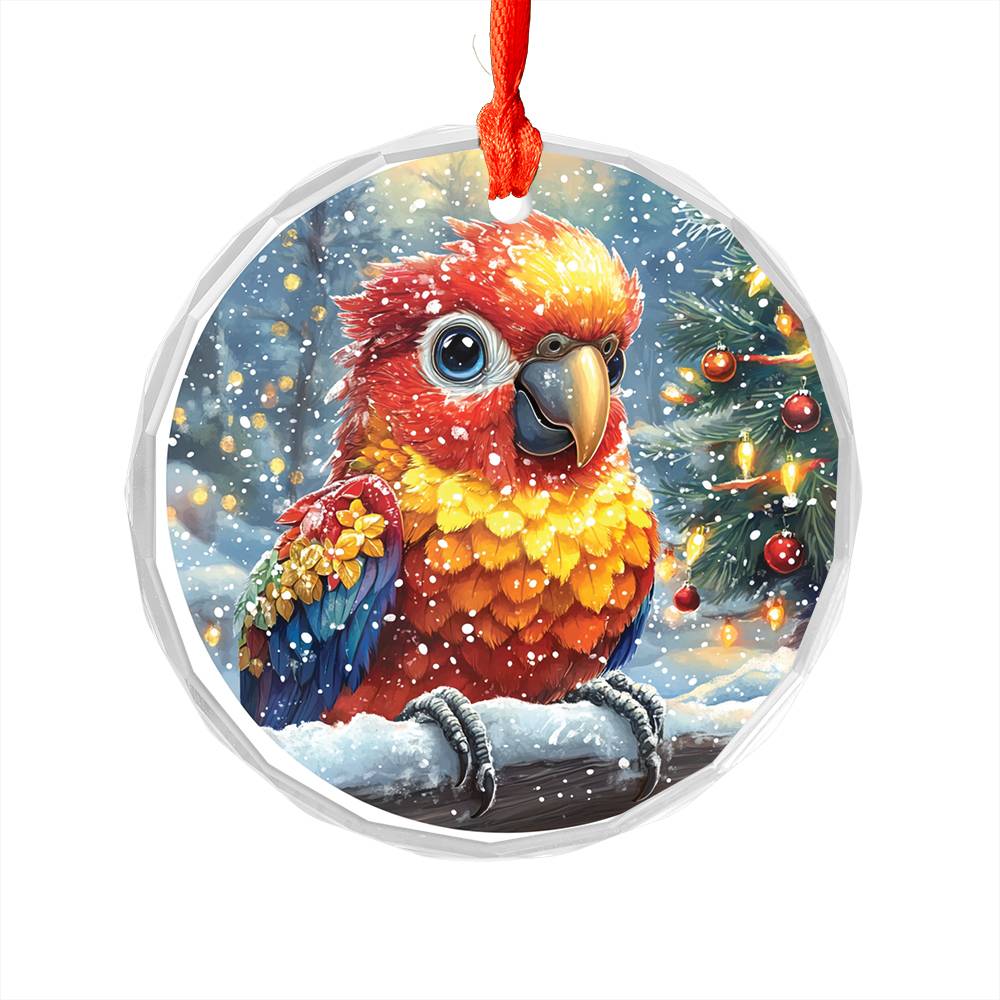 Beautiful Parrot Christmas Night Design 4 Glass Ornament