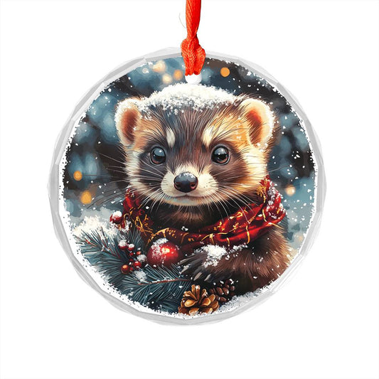 Beautiful Ferret Christmas Night Design 3 Glass Ornament