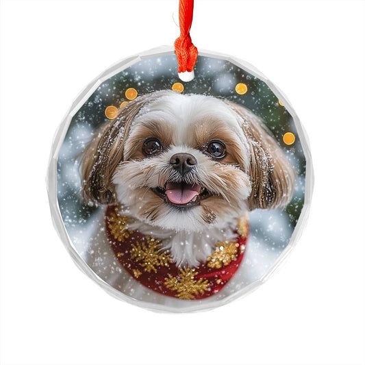 Beautiful Angus Shih Tzu Dog Christmas Night Design 1 Glass Ornament
