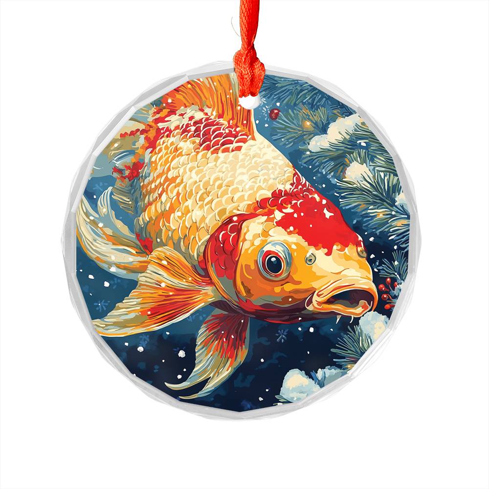 Beautiful Angus Koi Fish Christmas Night Design 1 Glass Ornament