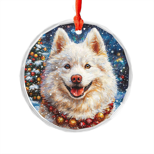 Beautiful Samoyed Dog Christmas Night Design 4 Glass Ornament