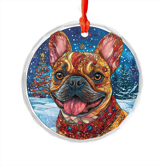 Beautiful Angus Bulldog Christmas Night Design 4 Glass Ornament