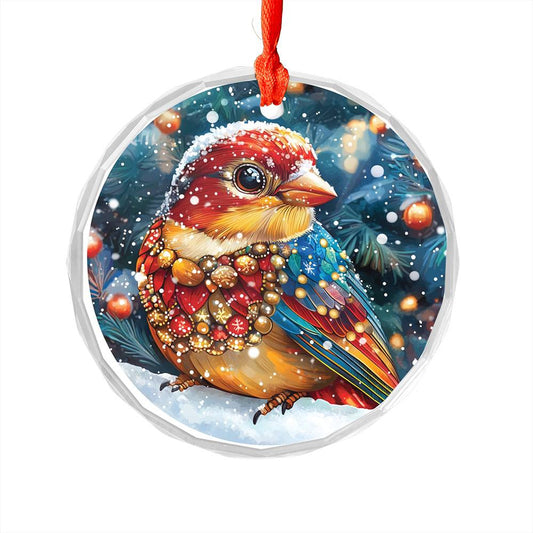 Beautiful Finch Christmas Night Design 4 Glass Ornament