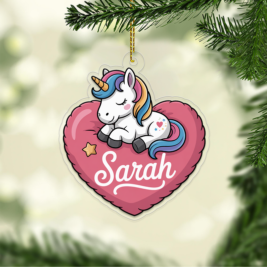 Personalized Cute Unicorn With Heart Ornament, Little Princess Ornament Gift For Girls, Christmas Decor, Unicorn Lover Gift