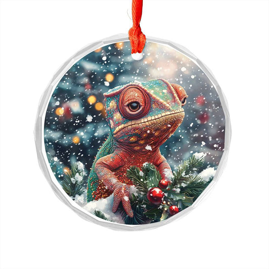 Beautiful Angus Chameleon Christmas Night Design 1 Glass Ornament