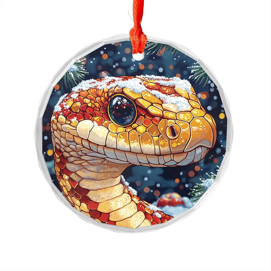 Beautiful Angus Snake Christmas Night Design 4 Glass Ornament