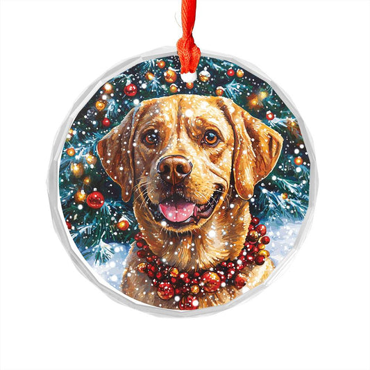 Beautiful Angus Labrador Retriever Dog Christmas Night Design 2 Glass Ornament