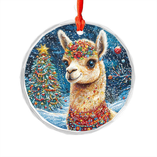 Beautiful Angus Alpaca Christmas Night Design 2 Glass Ornament