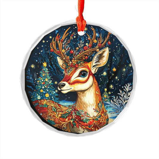 Beautiful Antelope Christmas Night Design 2 Glass Ornament