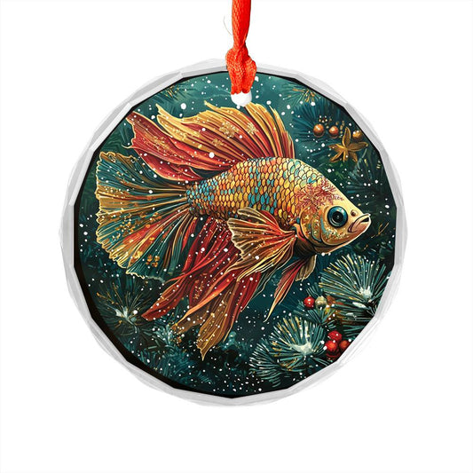 Beautiful Angus Betta Fish Christmas Night Design 1 Glass Ornament