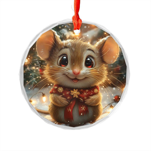 Beautiful Angus Mice Christmas Night Design 2 Glass Ornament