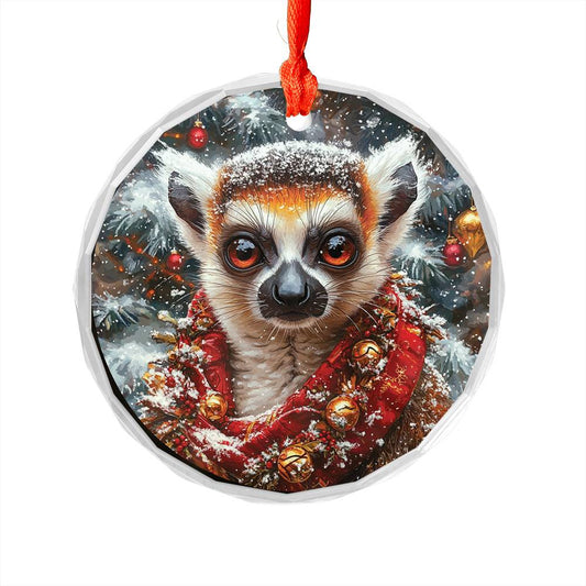 Beautiful Angus Lemur Christmas Night Design 2 Glass Ornament