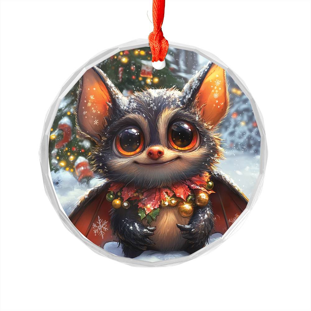 Beautiful Angus Bat Christmas Night Design 1 Glass Ornament