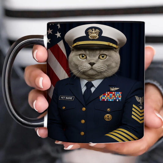 Custom Cat Photo Us Navy Mug _ Gift For Cat Lovers