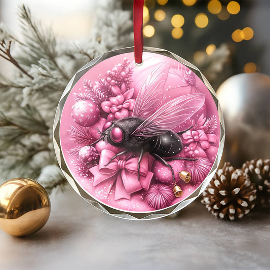 Fly Pink Christmas Design 1 Glass Ornament