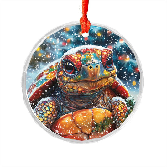 Beautiful Tortoise Christmas Night Design 2 Glass Ornament