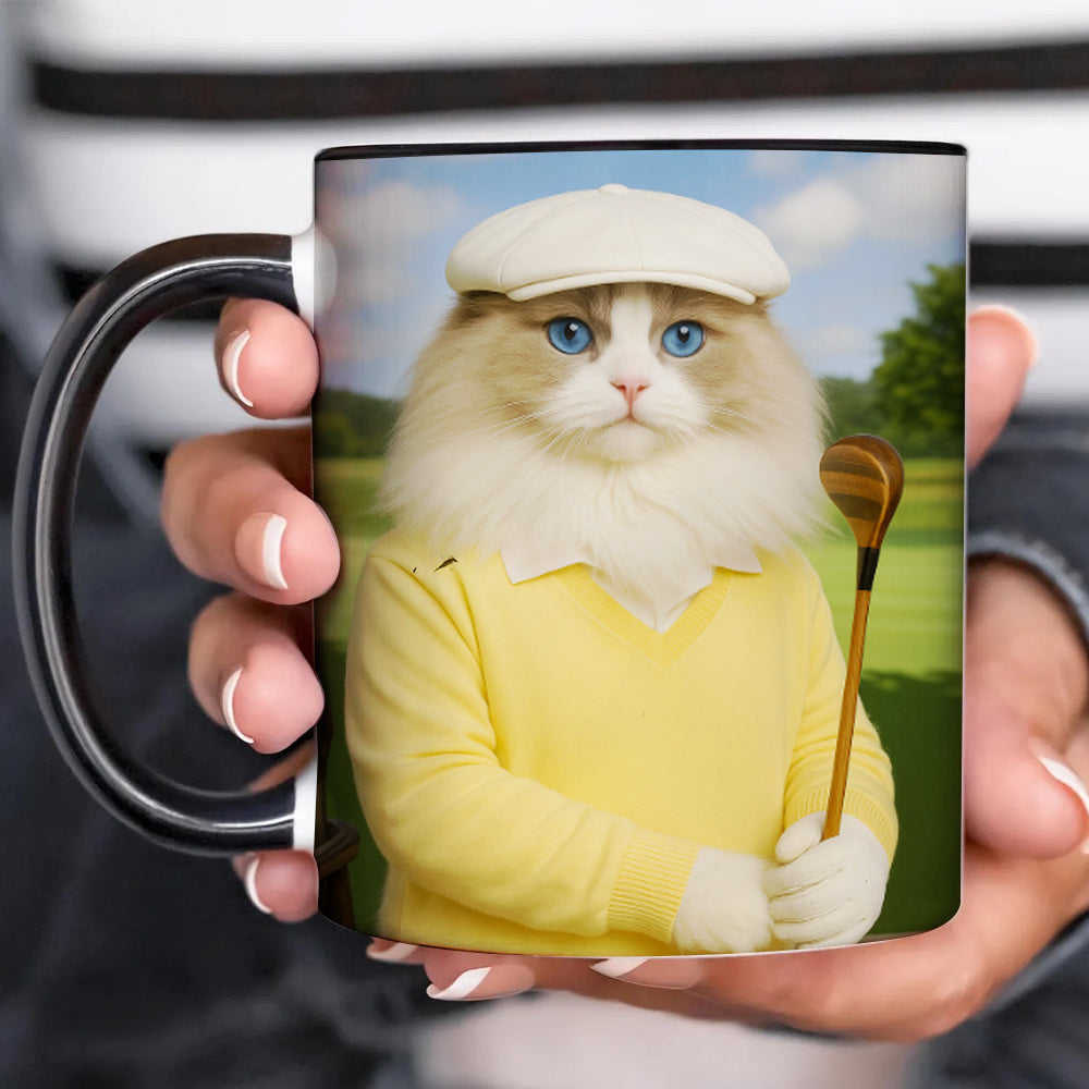 Custom Photo Golfer Cat Mug Gift For Cat Lovers