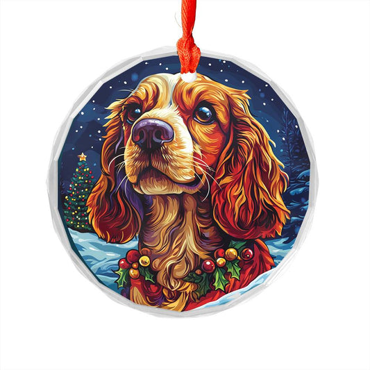 Beautiful English Cocker Spaniel Dog Christmas Night Design 4 Glass Ornament