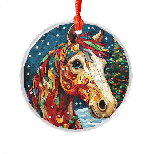 Beautiful Horse Christmas Night Design 1 Glass Ornament