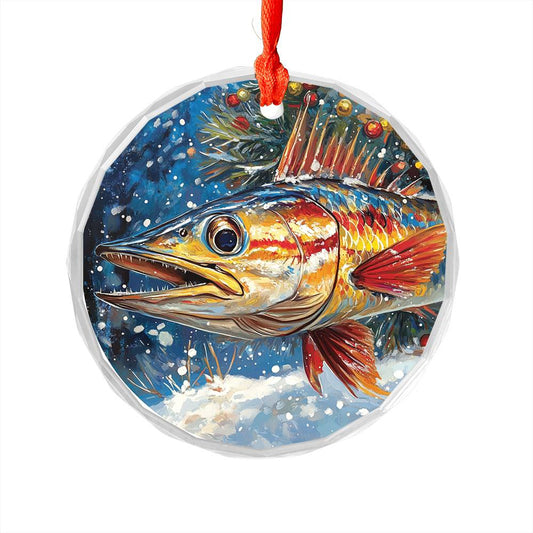 Beautiful Angus Wahoo Fish Christmas Night Design 2 Glass Ornament
