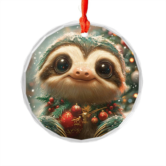 Beautiful Angus Sloth Christmas Night Design 2 Glass Ornament