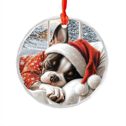 Boston Terrier Dog Sleeping In Bed Design 4