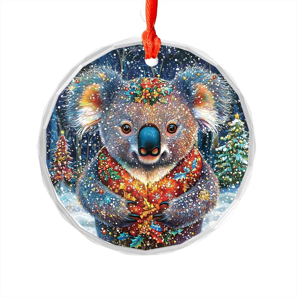 Beautiful Angus Koala Christmas Night Design 4 Glass Ornament