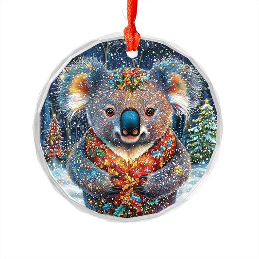 Beautiful Angus Koala Christmas Night Design 4 Glass Ornament