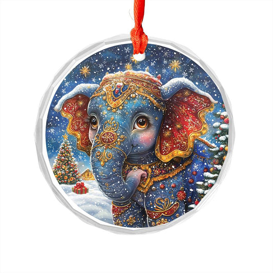 Beautiful Elephant Christmas Night Design 3 Glass Ornament
