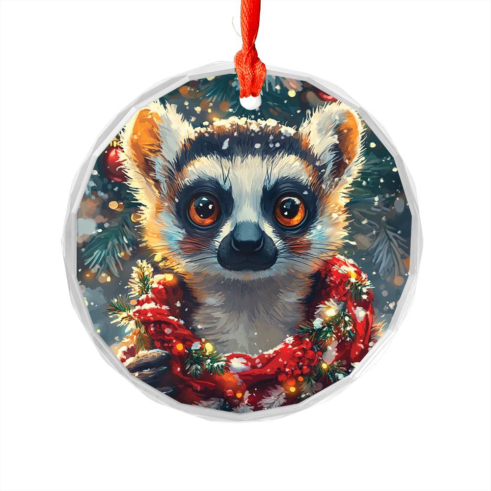 Beautiful Angus Lemur Christmas Night Design 1 Glass Ornament