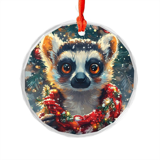 Beautiful Angus Lemur Christmas Night Design 1 Glass Ornament