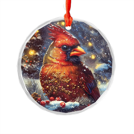 Beautiful Cardinal Christmas Night Design 1 Glass Ornament
